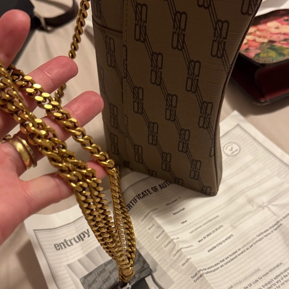 Authentic Balenciaga Brown Monogram B-Logo Chain Crossbody Bag - Picture 7 of 8